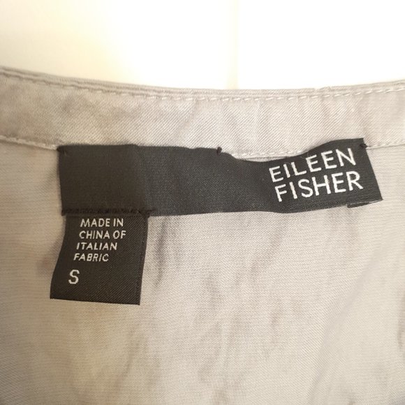 Eileen Fisher Rumpled Steel Satin Silver Scoop Neck Tank Top Size S - Picture 3 of 8